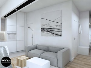 biel&minimalizm - Mały biały salon z kuchnią, styl minimalistyczny - zdjęcie od MONOstudio