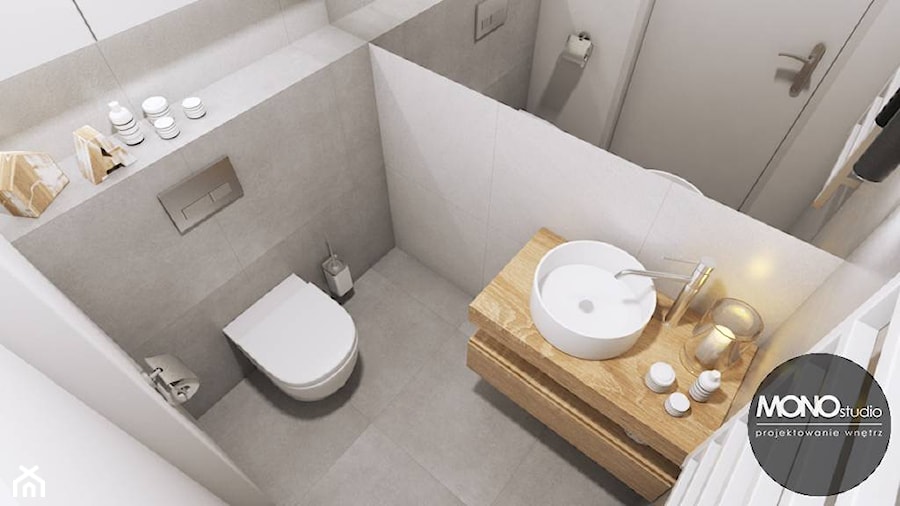 Mała łazienka z elementami drewna - zdjęcie od MONOstudio