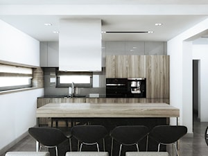 światło & prosta forma - Średnia otwarta biała z zabudowaną lodówką z podblatowym zlewozmywakiem kuchnia jednorzędowa z oknem, styl nowoczesny - zdjęcie od MONOstudio