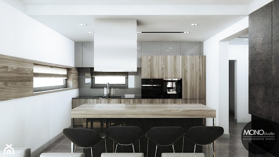światło & prosta forma - Średnia otwarta biała z zabudowaną lodówką z podblatowym zlewozmywakiem kuchnia jednorzędowa z oknem, styl nowoczesny - zdjęcie od MONOstudio