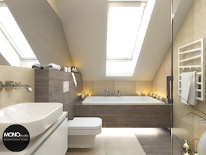 beton & drewno - Średnia na poddaszu łazienka z oknem, styl skandynawski - zdjęcie od MONOstudio