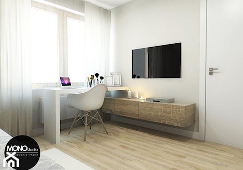 przestrzeń & faktura - Średnia biała z biurkiem sypialnia - zdjęcie od MONOstudio