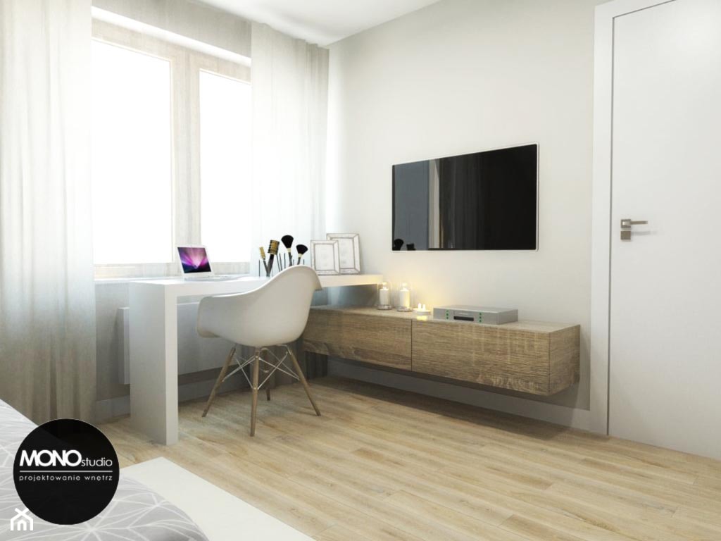 przestrzeń & faktura - Średnia biała z biurkiem sypialnia - zdjęcie od MONOstudio - Homebook