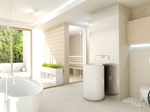 światło & prosta forma - Duża na poddaszu łazienka z oknem, styl nowoczesny - zdjęcie od MONOstudio