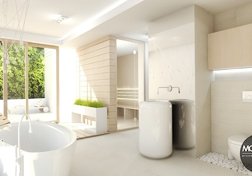 światło & prosta forma - Duża na poddaszu łazienka z oknem, styl nowoczesny - zdjęcie od MONOstudio
