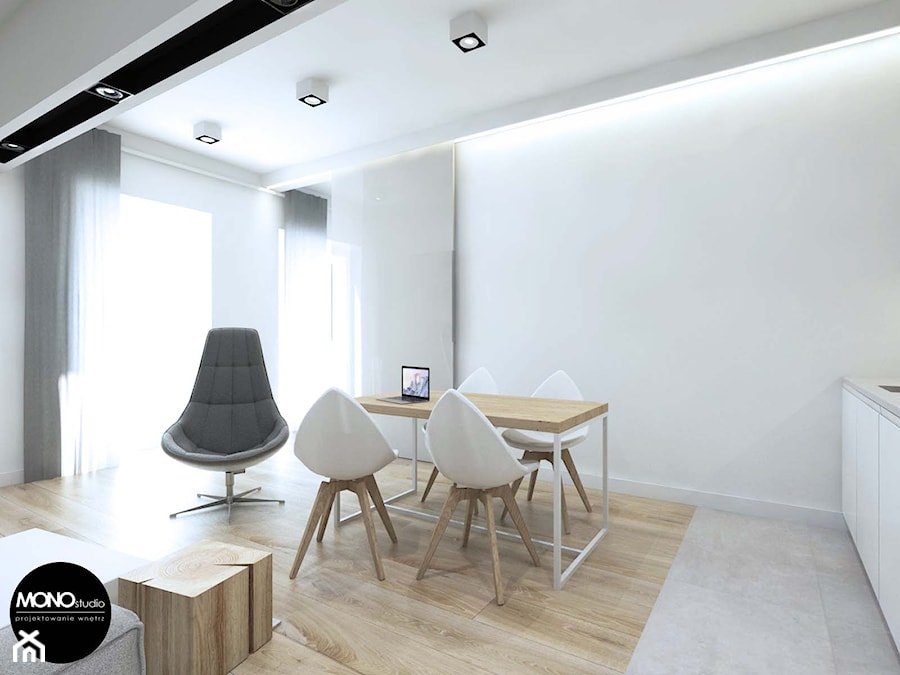 biel&minimalizm - Średnia szara jadalnia w kuchni, styl minimalistyczny - zdjęcie od MONOstudio