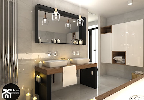 elegancja & przestrzeń - Średnia na poddaszu bez okna z dwoma umywalkami łazienka, styl nowoczesny - zdjęcie od MONOstudio