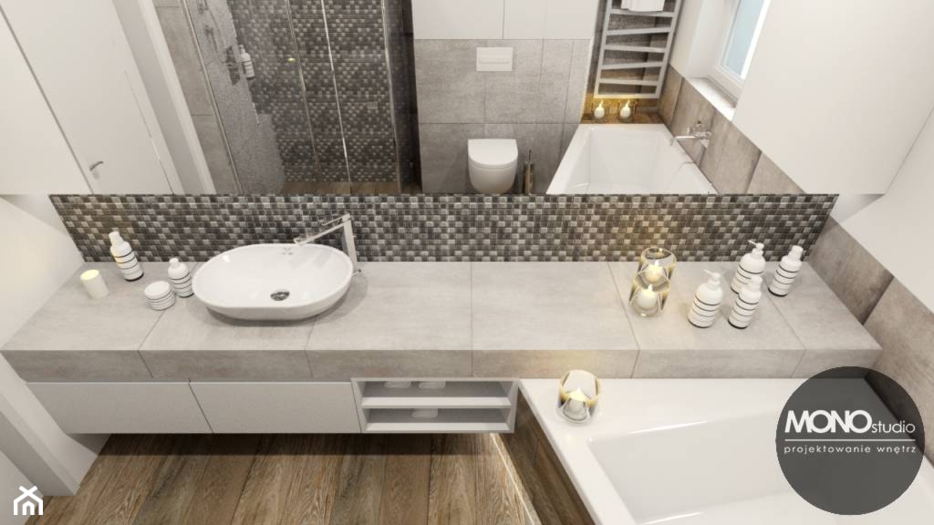 drewno & minimalizm - Średnia łazienka z oknem, styl minimalistyczny - zdjęcie od MONOstudio - Homebook