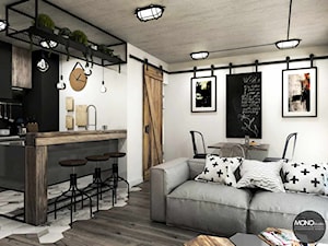przestrzeń & faktura - Mały biały salon z kuchnią z jadalnią, styl vintage - zdjęcie od MONOstudio