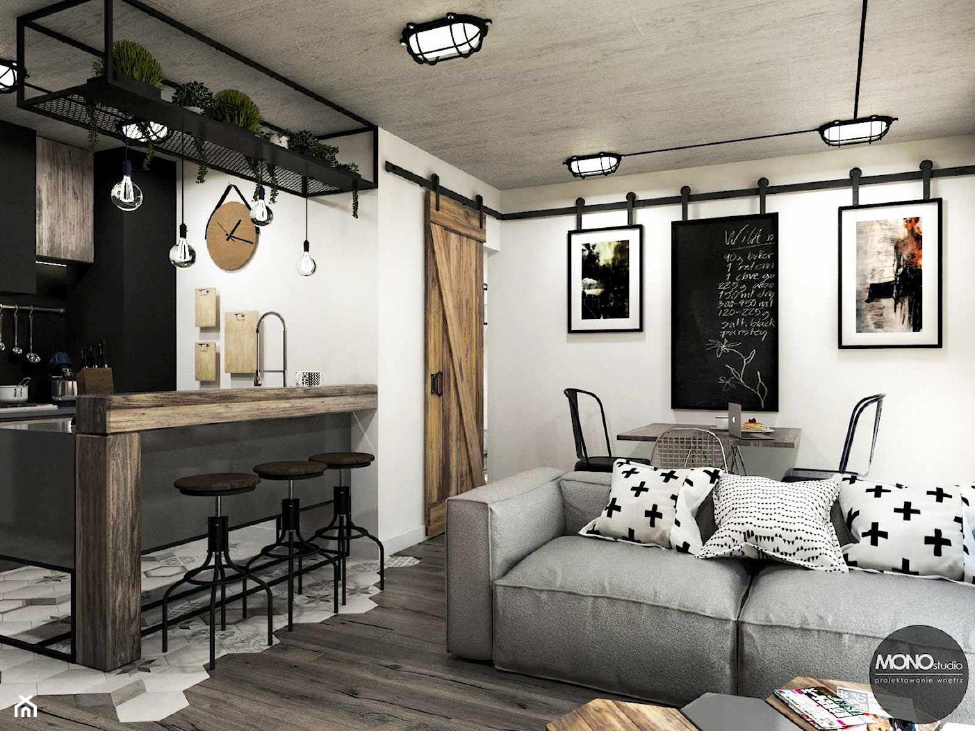 przestrzeń & faktura - Mały biały salon z kuchnią z jadalnią, styl vintage - zdjęcie od MONOstudio - Homebook