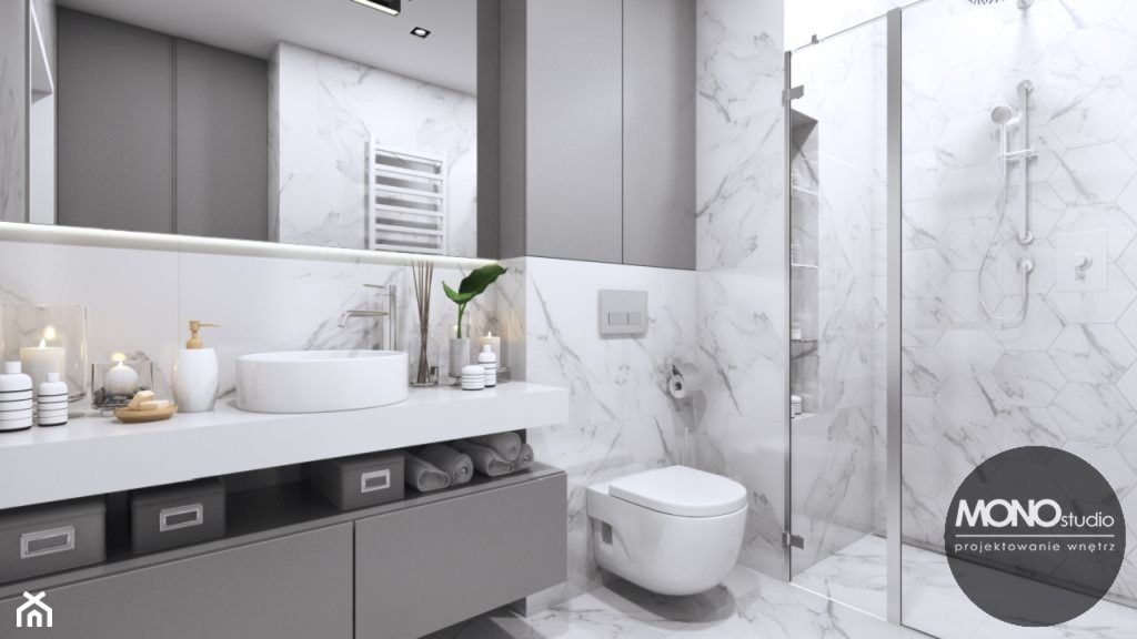 łazienka w biało-szarych barwach - zdjęcie od MONOstudio - Homebook
