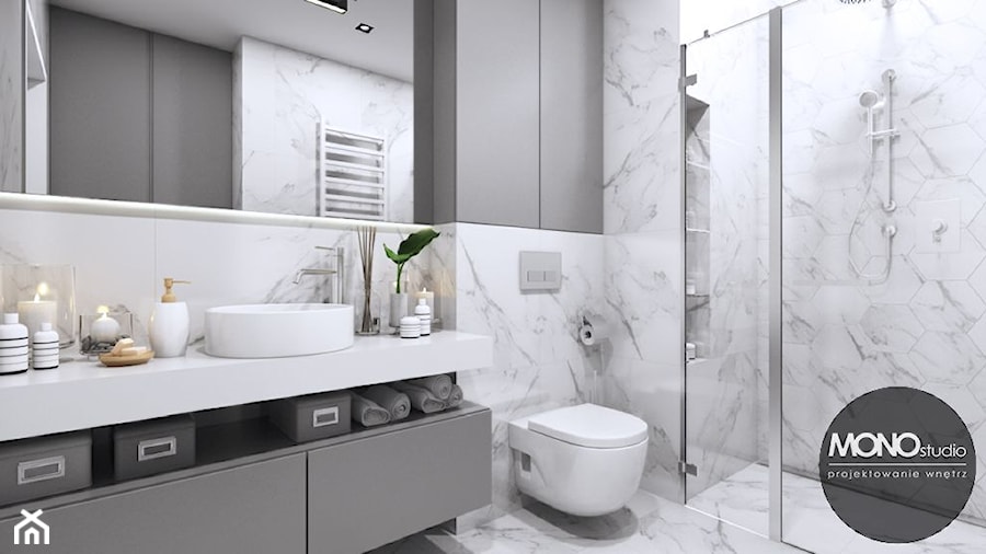 łazienka w biało-szarych barwach - zdjęcie od MONOstudio