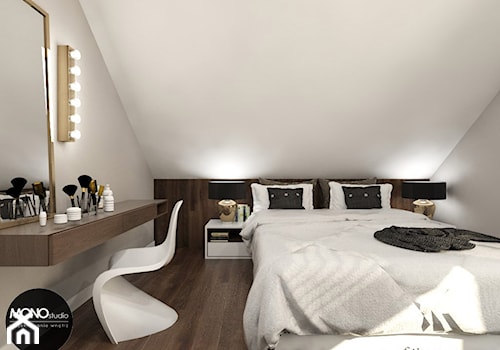 beton & drewno - Średnia szara sypialnia na poddaszu, styl skandynawski - zdjęcie od MONOstudio