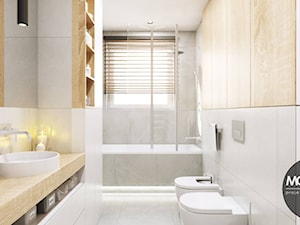 Łazienka w jasnych barwach bieli i brązu - zdjęcie od MONOstudio