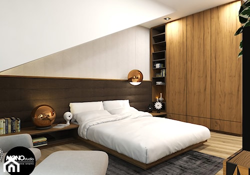 ciepło & elegancja - Mała średnia biała sypialnia na poddaszu, styl nowoczesny - zdjęcie od MONOstudio