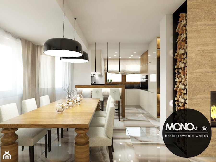 Nowoczesna otwarta na salon kuchnia w minimalistycznym charakterze - zdjęcie od MONOstudio