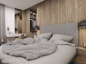 Sypialnia w skandynawskim stylu z otwartą garderobą