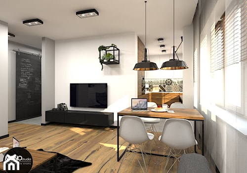 nowoczesność & ciepło - Mały biały salon z kuchnią z jadalnią, styl nowoczesny - zdjęcie od MONOstudio