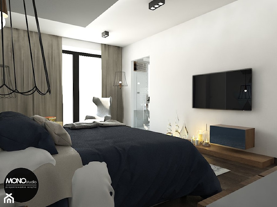 elegancja & przestrzeń - Średnia duża biała sypialnia, styl nowoczesny - zdjęcie od MONOstudio