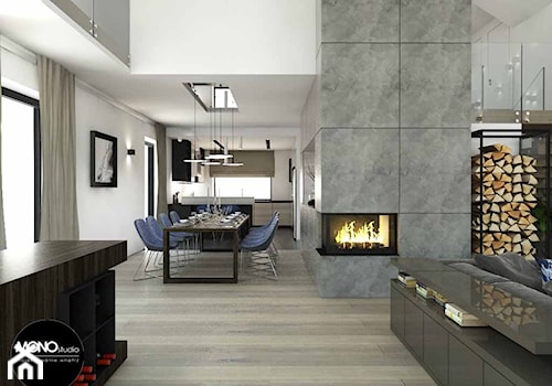 beton & faktura - Duża biała jadalnia w salonie w kuchni, styl industrialny - zdjęcie od MONOstudio