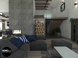 beton & faktura - Mały biały szary salon z jadalnią, styl industrialny - zdjęcie od MONOstudio