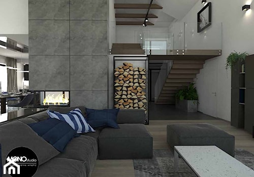 beton & faktura - Mały biały szary salon z jadalnią, styl industrialny - zdjęcie od MONOstudio