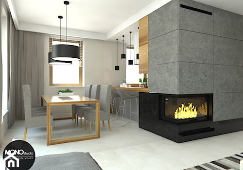 beton & drewno - Mała szara jadalnia w salonie, styl skandynawski - zdjęcie od MONOstudio