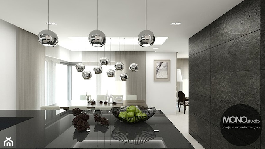 biel&elegancja - Średnia biała jadalnia w salonie w kuchni, styl minimalistyczny - zdjęcie od MONOstudio
