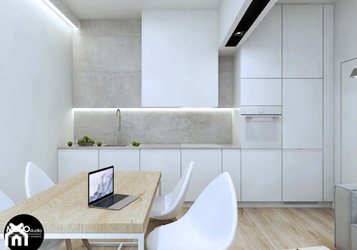 biel&minimalizm - Średnia szara jadalnia w salonie, styl minimalistyczny - zdjęcie od MONOstudio