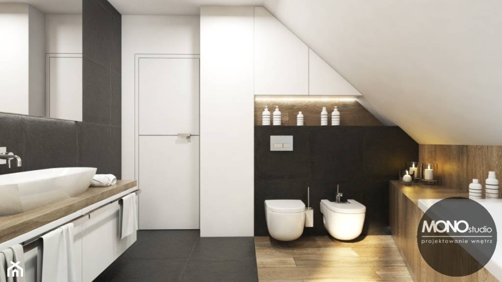Łazienka w ciepłym, nowoczesnym klimacie - zdjęcie od MONOstudio - Homebook