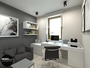 beton & drewno - Średnie w osobnym pomieszczeniu z sofą z zabudowanym biurkiem szare biuro, styl skandynawski - zdjęcie od MONOstudio