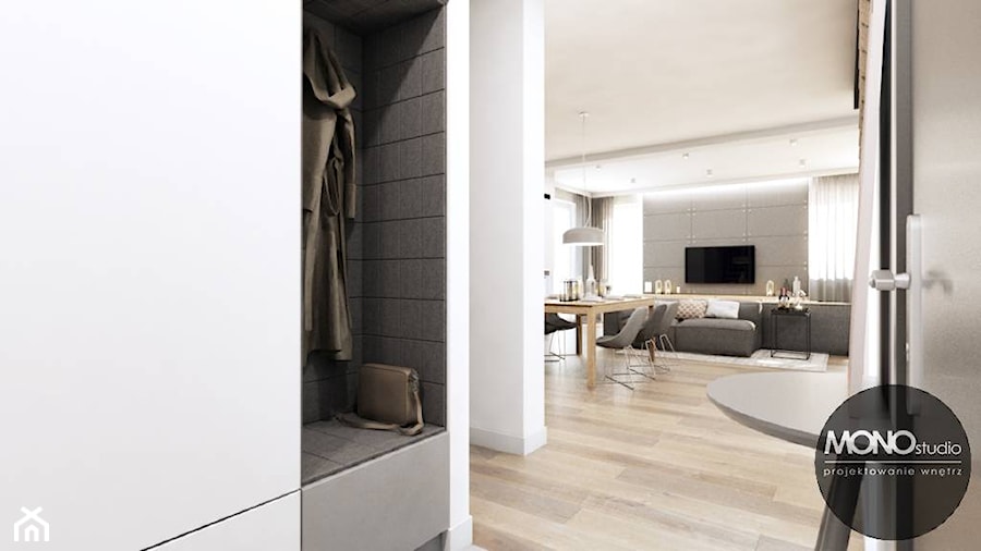 drewno & minimalizm - Średni z wieszakiem biały hol / przedpokój, styl minimalistyczny - zdjęcie od MONOstudio