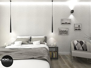 biel & harmonia - Mała szara sypialnia, styl minimalistyczny - zdjęcie od MONOstudio