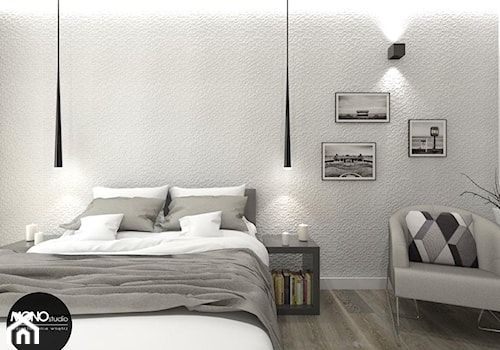 biel & harmonia - Mała szara sypialnia, styl minimalistyczny - zdjęcie od MONOstudio