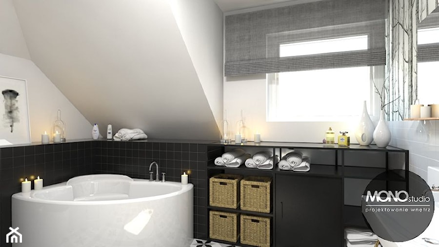 Łazienka w zestawieniu czerni i bieli - zdjęcie od MONOstudio