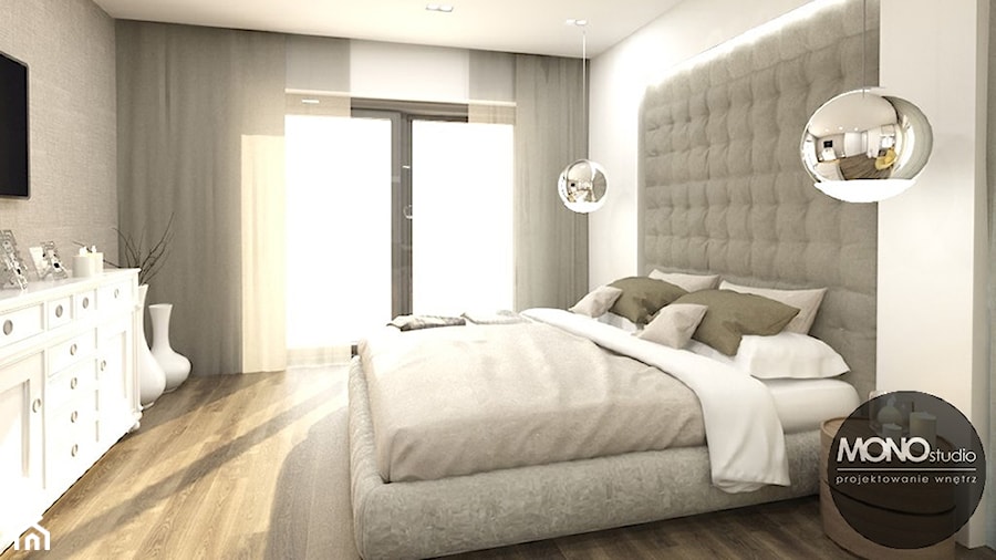 biel&elegancja - Mała biała szara sypialnia, styl nowoczesny - zdjęcie od MONOstudio