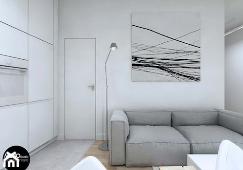 biel&minimalizm - Mała biała szara sypialnia, styl minimalistyczny - zdjęcie od MONOstudio