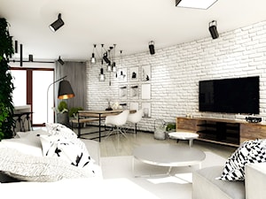 zieleń & pomysł - Średni biały salon z jadalnią, styl skandynawski - zdjęcie od MONOstudio