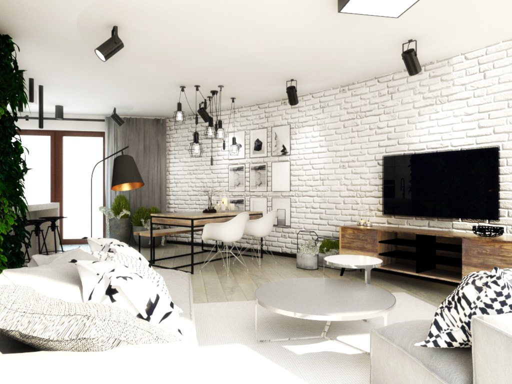 zieleń & pomysł - Średni biały salon z jadalnią, styl skandynawski - zdjęcie od MONOstudio - Homebook
