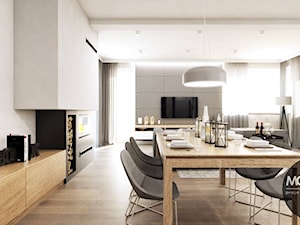drewno & minimalizm - Duża biała szara jadalnia w salonie, styl minimalistyczny - zdjęcie od MONOstudio