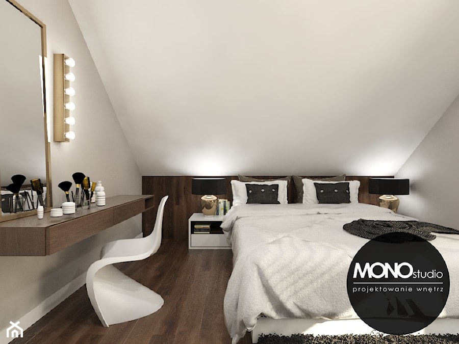 Elegancka,stylizowana sypialnia dla oryginalnego przedsiębiorcy. - zdjęcie od MONOstudio