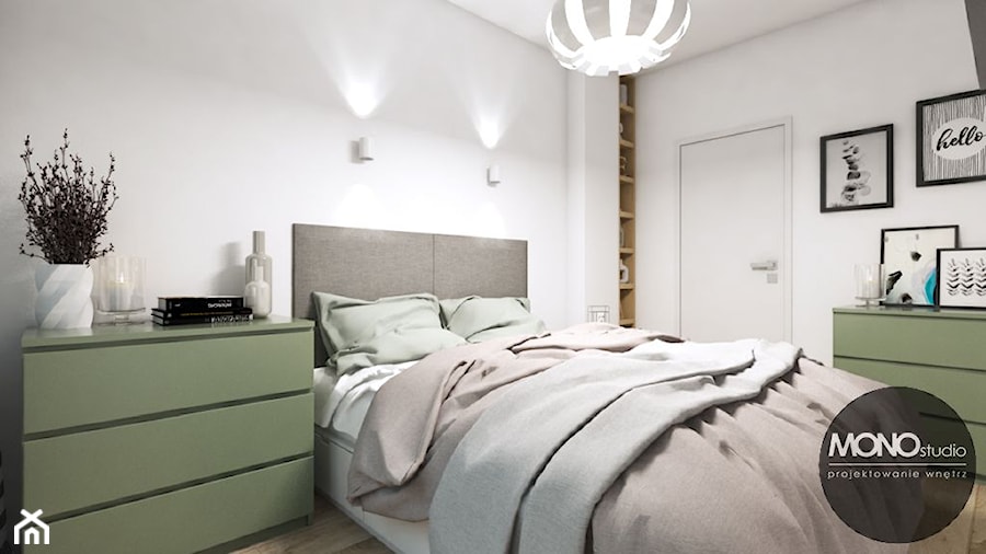 Sypialnia w jasnych, ciepłych kolorach - zdjęcie od MONOstudio