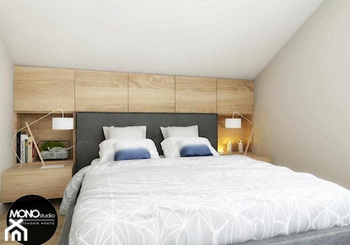 przestrzeń & faktura - Mała beżowa sypialnia na poddaszu - zdjęcie od MONOstudio