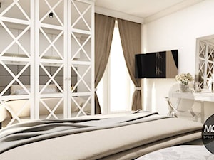 Ciepła, elegancka sypialnia z brązie i bieli - zdjęcie od MONOstudio