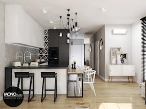 przestrzeń & światło - Średnia otwarta z salonem szara z zabudowaną lodówką kuchnia w kształcie litery u z wyspą lub półwyspem, styl nowoczesny - zdjęcie od MONOstudio