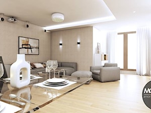 Ciepłe wnętrze salonu w minimalistycznym stylu - zdjęcie od MONOstudio
