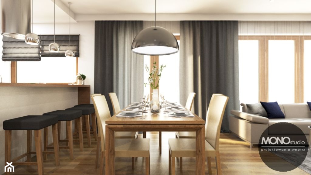 Otwarta przestrzeń salonu, kuchni i jadalni - zdjęcie od MONOstudio - Homebook