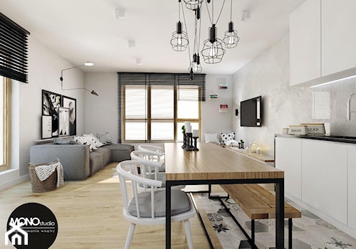 przestrzeń & światło - Średni beżowy salon z kuchnią z jadalnią, styl nowoczesny - zdjęcie od MONOstudio