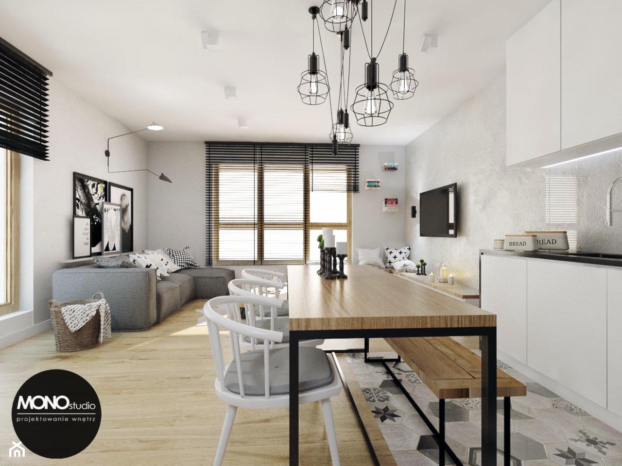 przestrzeń & światło - Średni beżowy salon z kuchnią z jadalnią, styl nowoczesny - zdjęcie od MONOstudio - Homebook