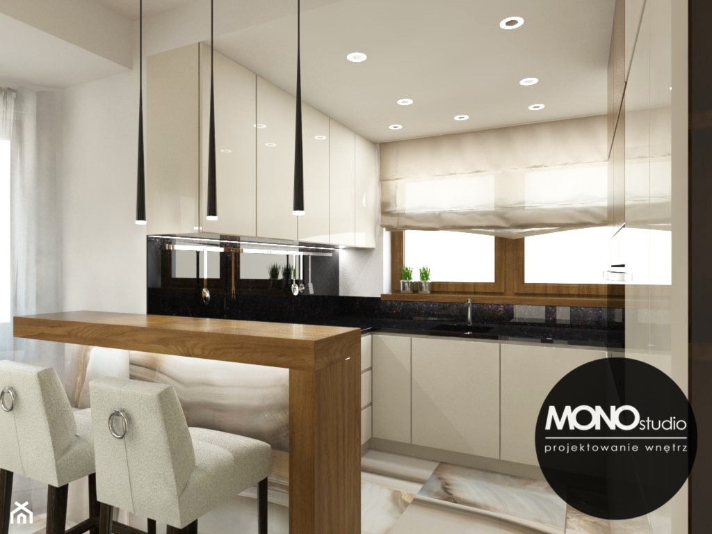 Nowoczesna otwarta na salon kuchnia w minimalistycznym charakterze - zdjęcie od MONOstudio - Homebook